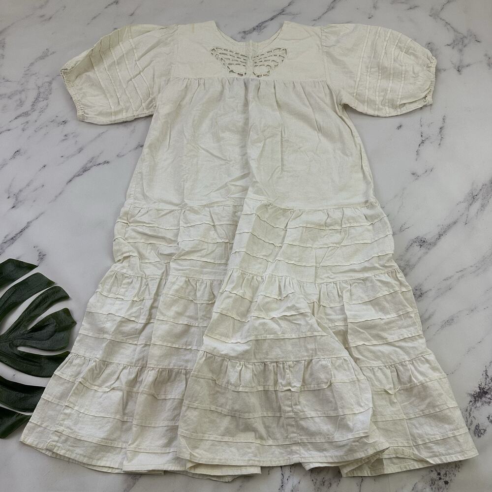 Cotton Club Womens Vintage 80s Muumuu Midi Dress One Size White Butterfly Boho